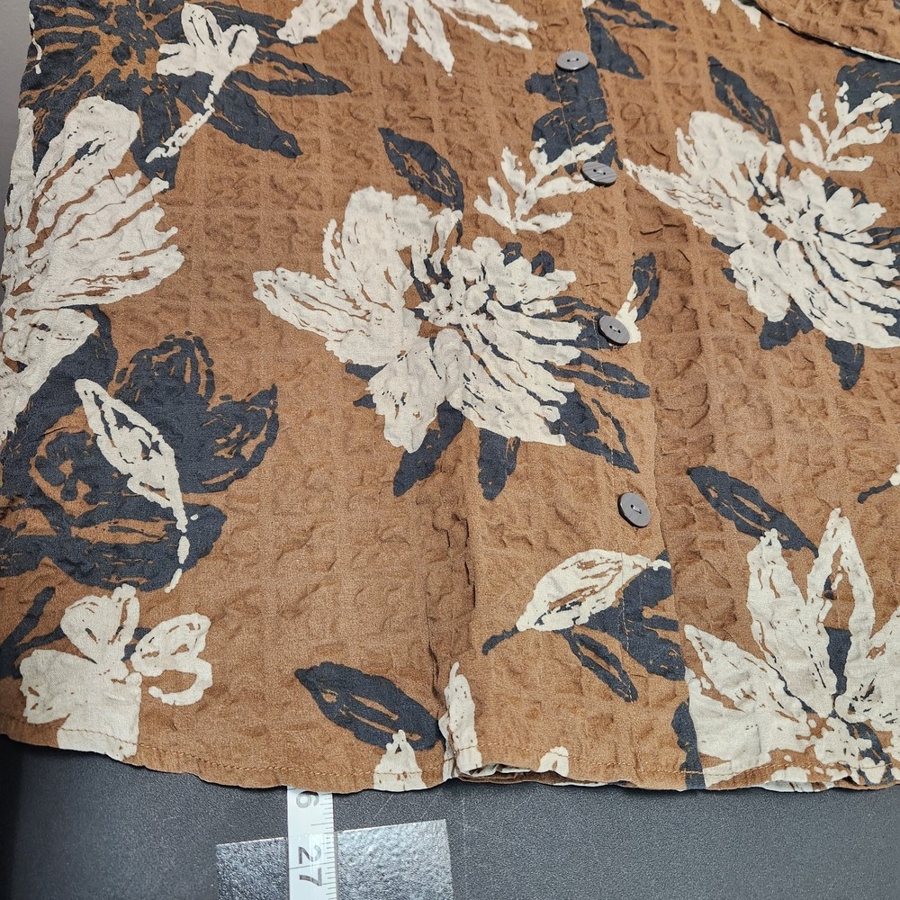 Habitat Button Up Brown Floral Womens XL Lagenlook Artsy Boxy - Picture 8 of 13